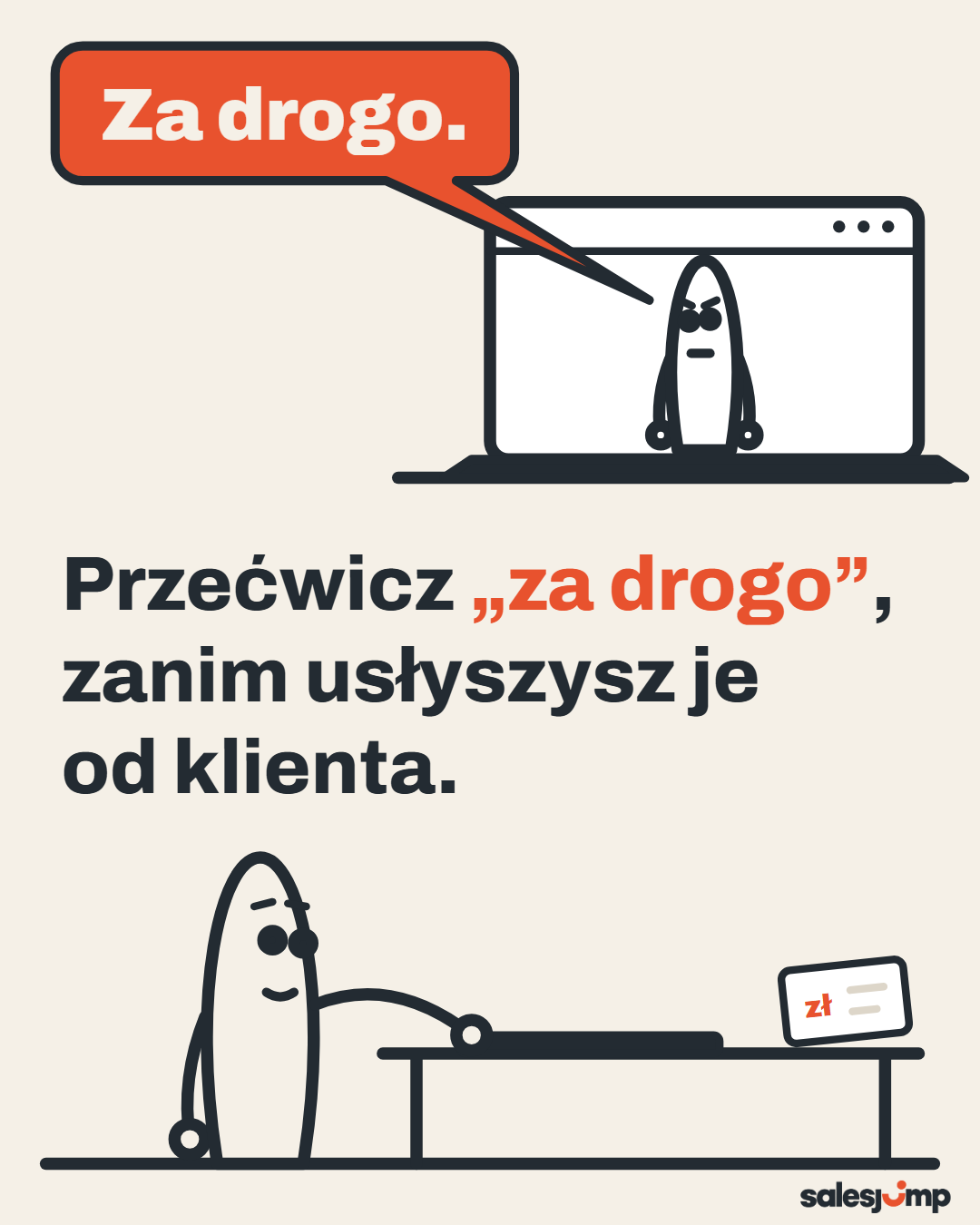 Przećwicz „za drogo”, zanim usłyszysz je od klienta: klient na ekranie laptopa, handlowiec przy klawiaturze