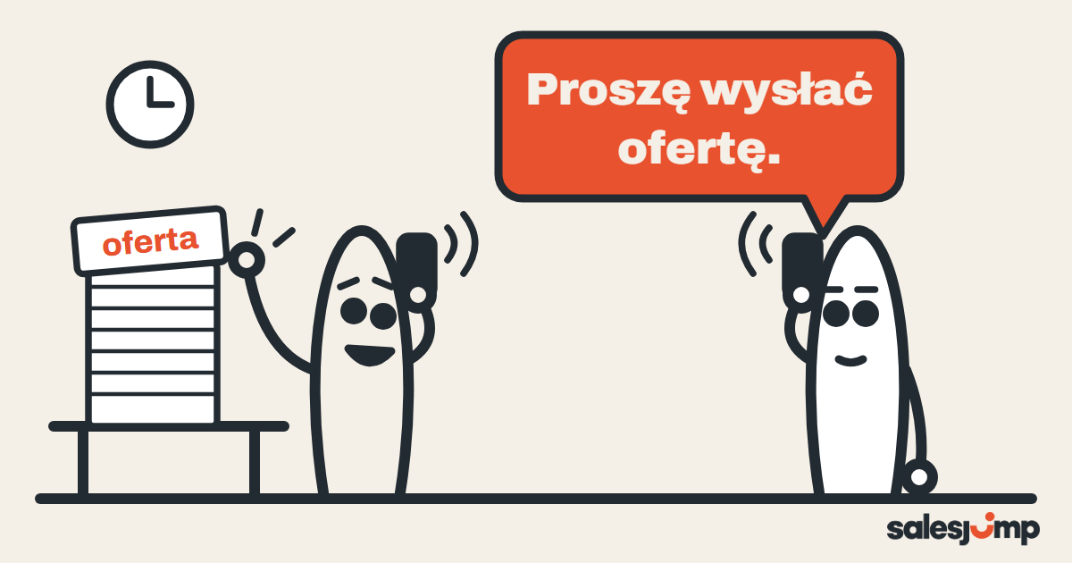 Klient prosi o ofertę przez telefon, a handlowiec cieszy się przy stosie kartek, zanim wie, czego klient naprawdę chce