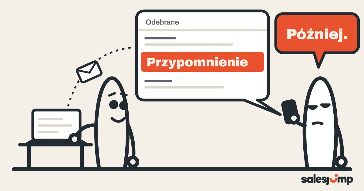 Temat maila follow-up „Przypomnienie” w skrzynce klienta: handlowiec wysłał mail, a klient odkłada go na później