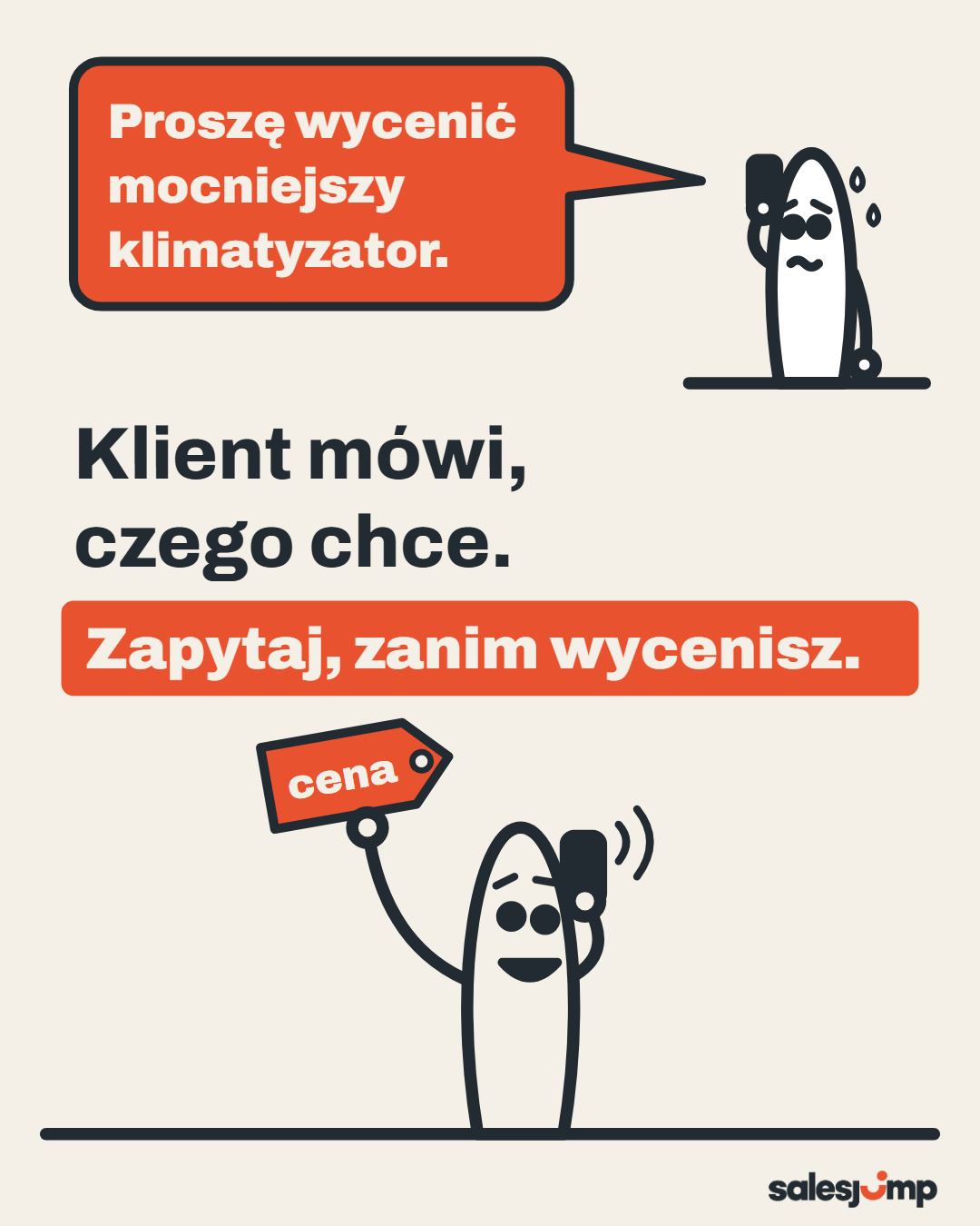 Klient mówi, czego chce, ale nie mówi dlaczego. Zapytaj, zanim wycenisz. Handlowiec z metką „cena” przy telefonie