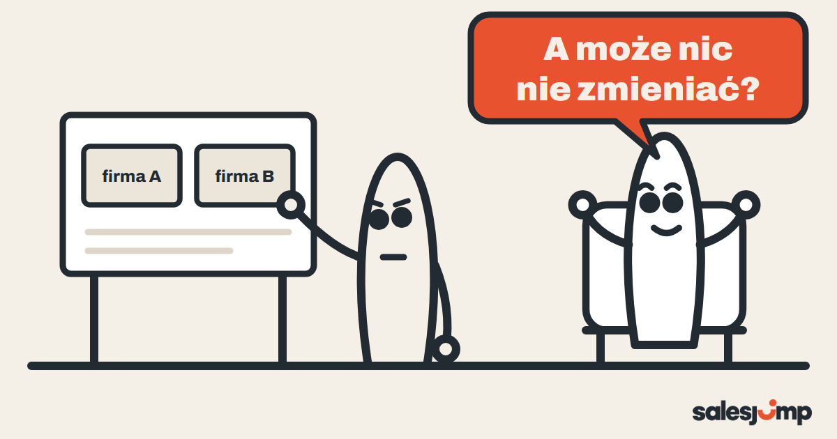 Z kim konkuruje mój produkt: manager analizuje firmy A i B, a klient w fotelu pyta, czy nie zostać przy tym, co ma