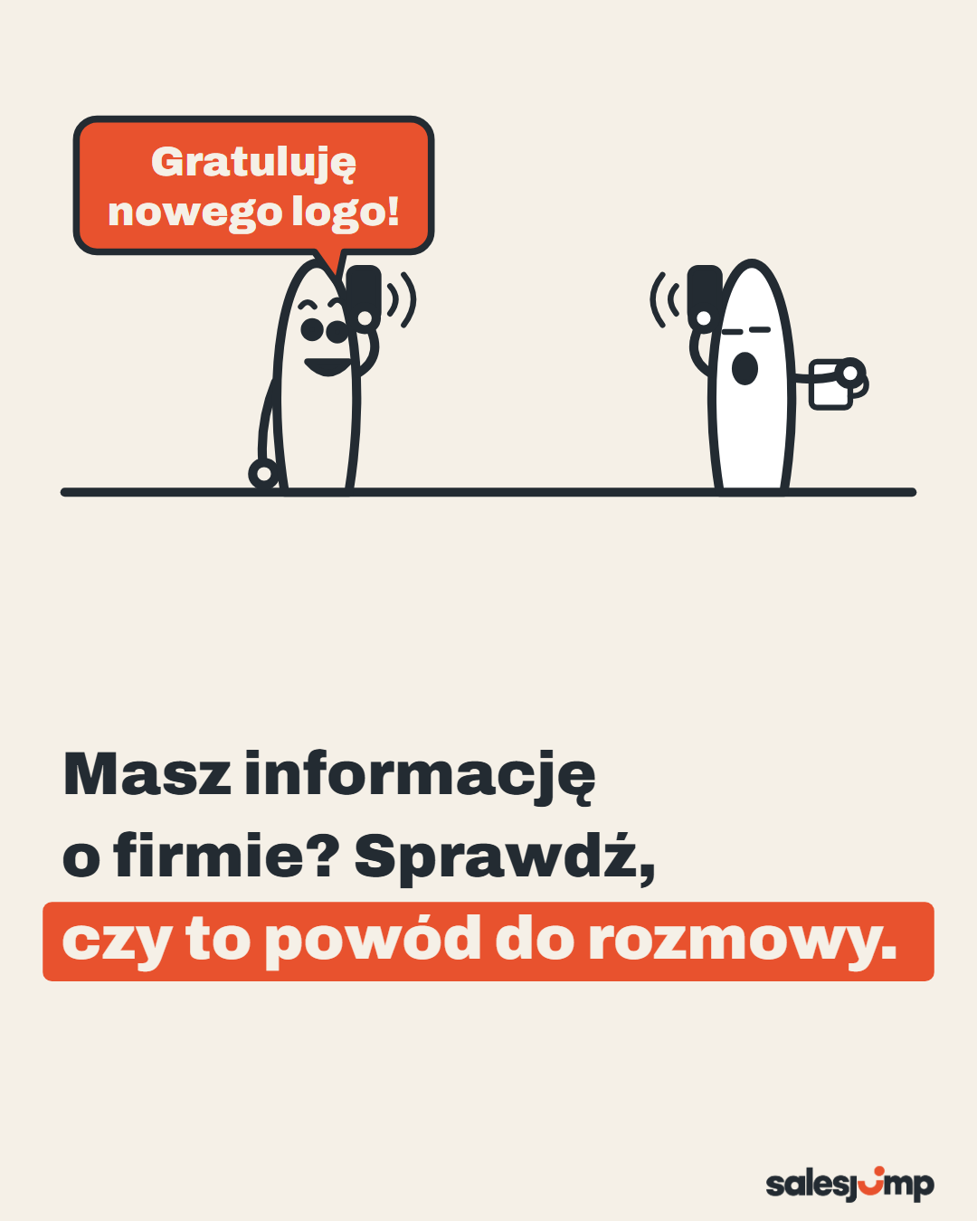 Masz informację o firmie? Sprawdź, czy to powód do rozmowy. Handlowiec dzwoni z gratulacjami z okazji nowego logo