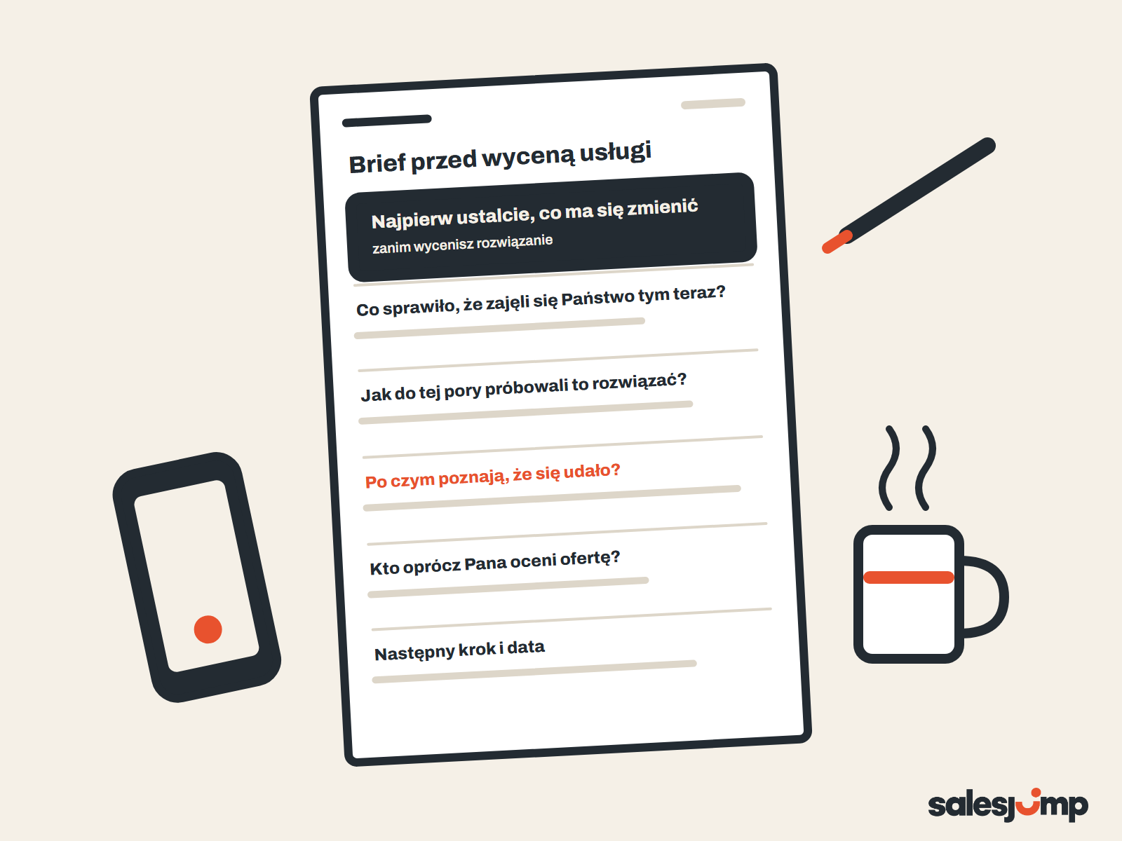 Brief dla klienta: kartka z kilkoma pytaniami przed wyceną usługi zamiast czterostronicowego formularza