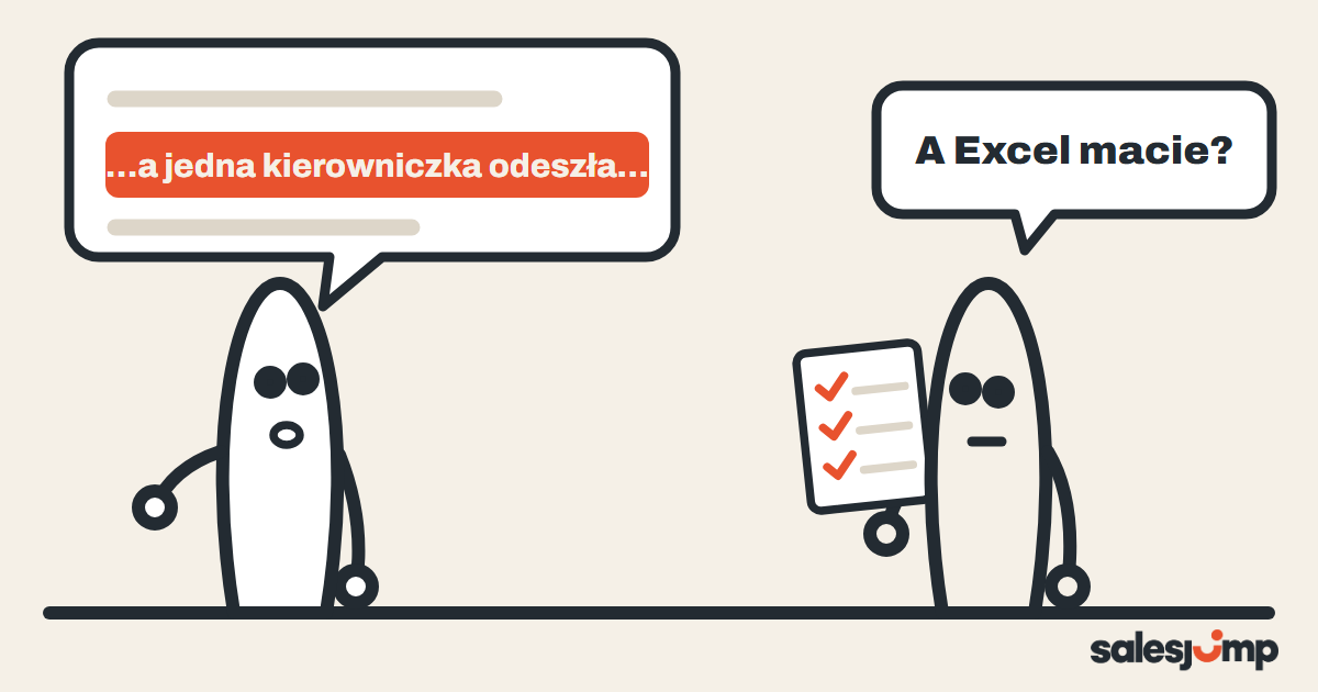 Trening badania potrzeb z AI: trening badania potrzeb z AI: klientka mówi, że odeszła kierowniczka, a handlowiec patrzy w listę i pyta o Excela